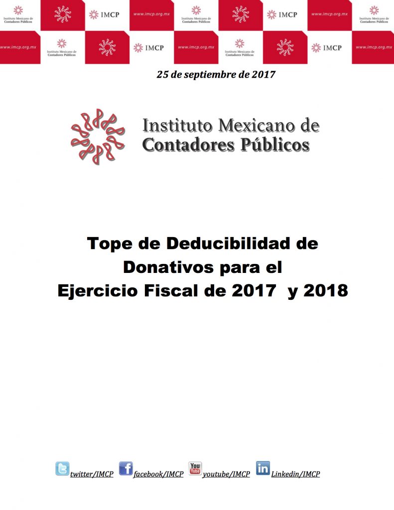 IMCP. Tope de deducibilidad de Donativos para el ejercicio fiscal de 2017 y 2018 def (1)